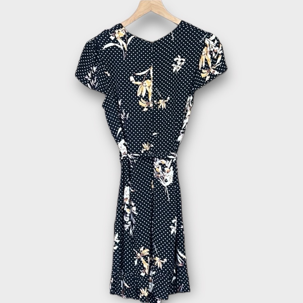 Lost + Wander Navy Blue Ruffle Front Floral Polka Dot Mini Dress Medium - Picture 3 of 12